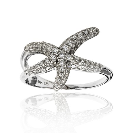 Sideways Starfish Cubic Zirconia Ring - Click Image to Close